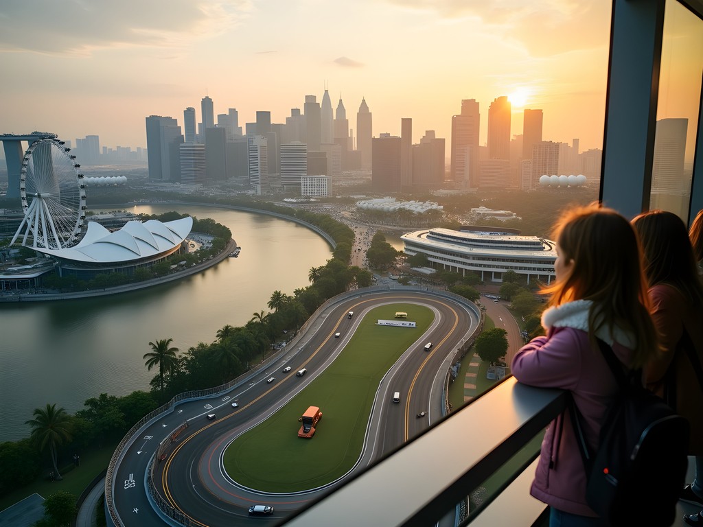 View of Singapore F1 street circuit from Marina Bay Sands SkyPark