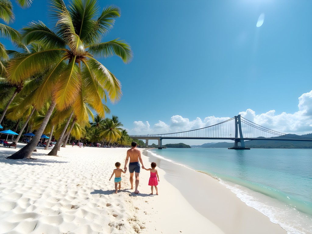 Family enjoying Palawan Beach on Sentosa Island Singapore