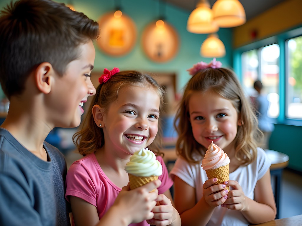 Family enjoying ice cream samples at Ben & Jerry's Factory in Vermont