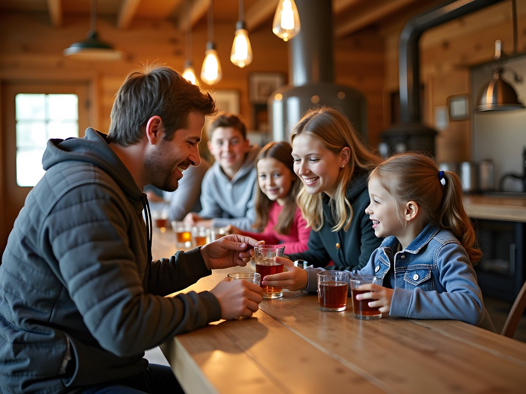 Family enjoying maple syrup tasting at a Vermont sugarhouse