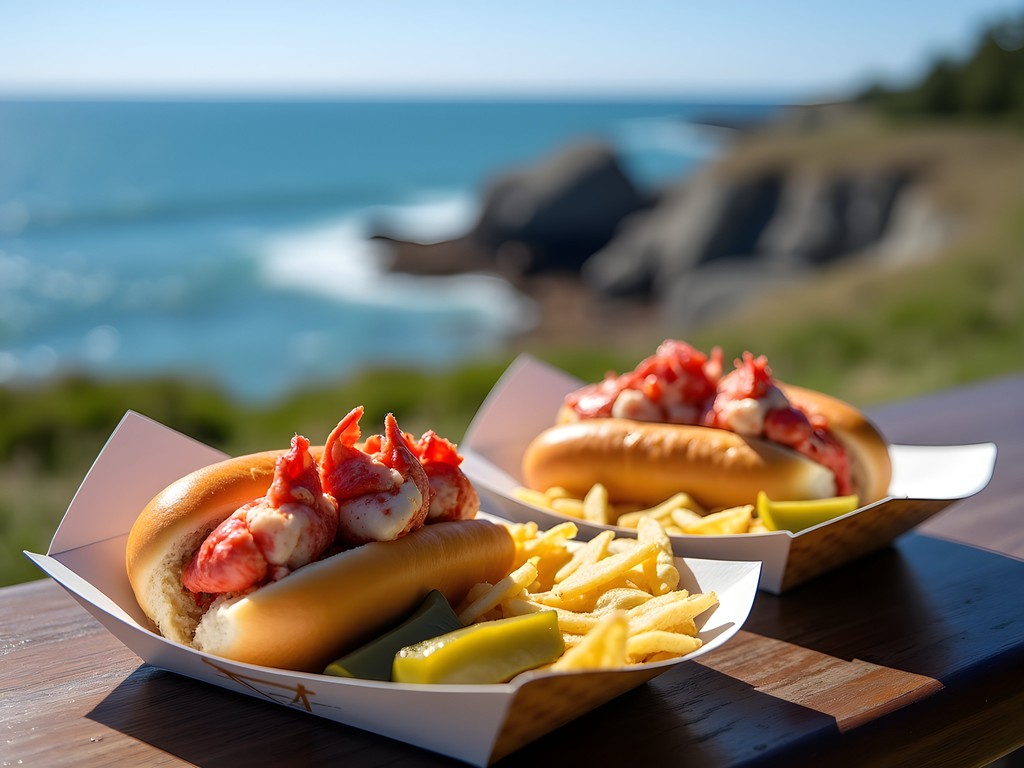 Fresh lobster rolls with ocean view at Two Lights in South Portland