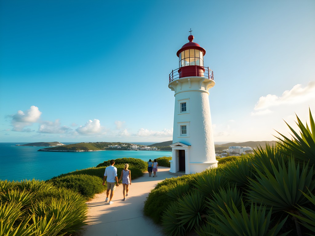 Family exploring historic Gibbs Hill Lighthouse with panoramic views of Southampton, Bermuda