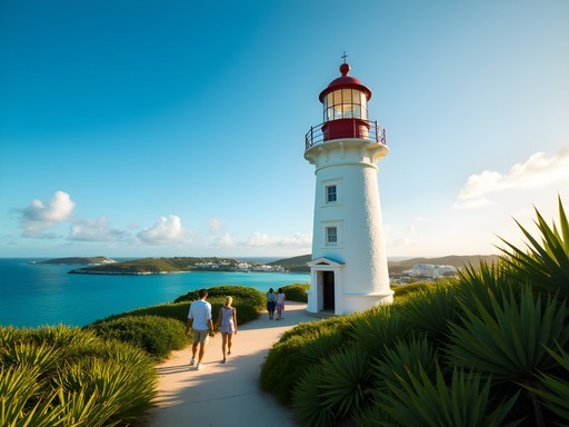 Family exploring historic Gibbs Hill Lighthouse with panoramic views of Southampton, Bermuda