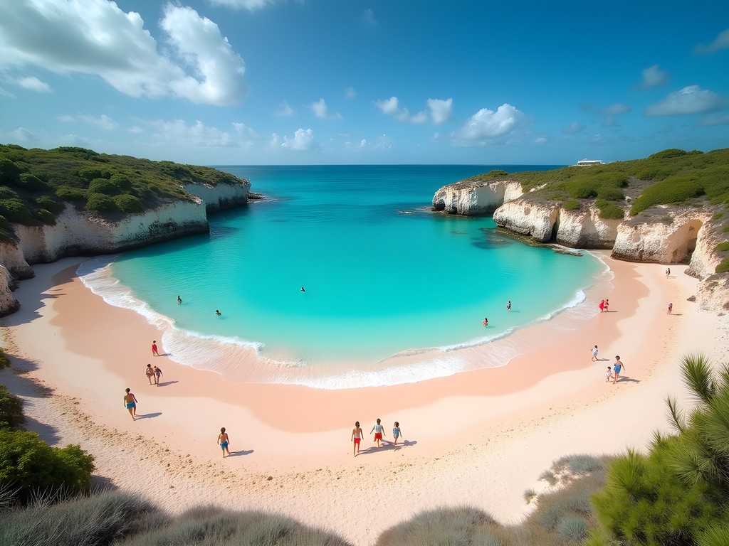 Family enjoying pink sands at Horseshoe Bay Beach in Southampton, Bermuda
