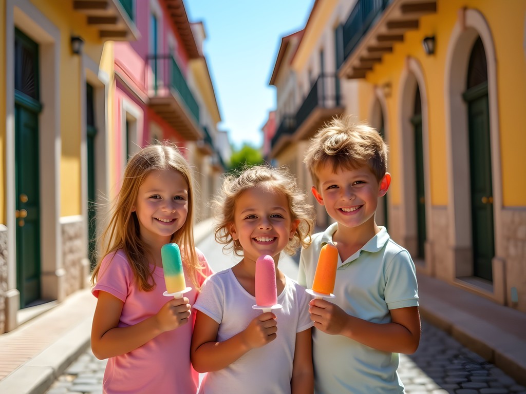 Family enjoying gourmet ice pops in St. Augustine's historic district