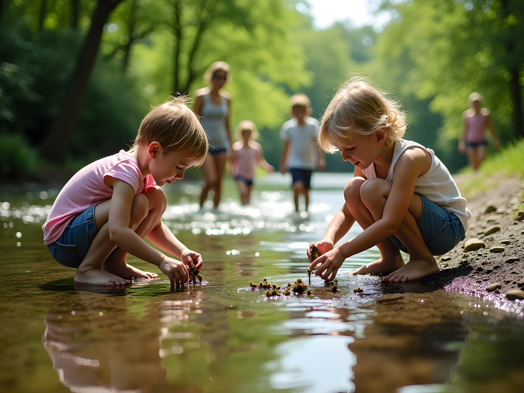 Children exploring Clinton River ecosystem in Dodge Park, Sterling Heights