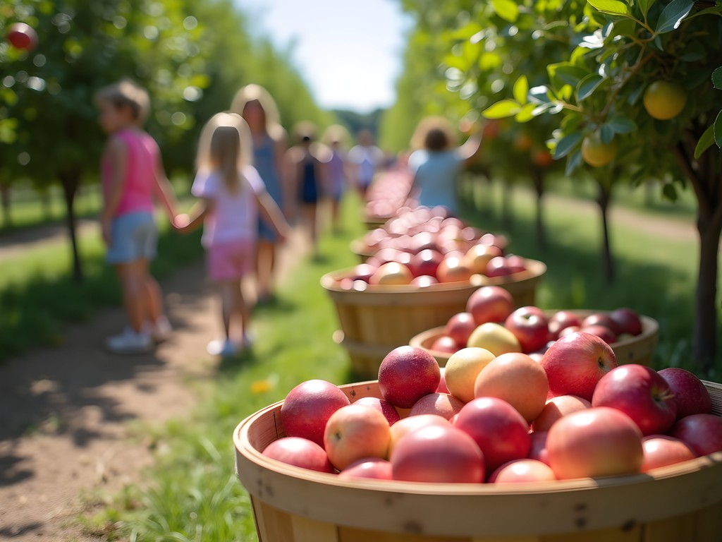 Children participating in apple harvesting at Blake's Farms near Sterling Heights