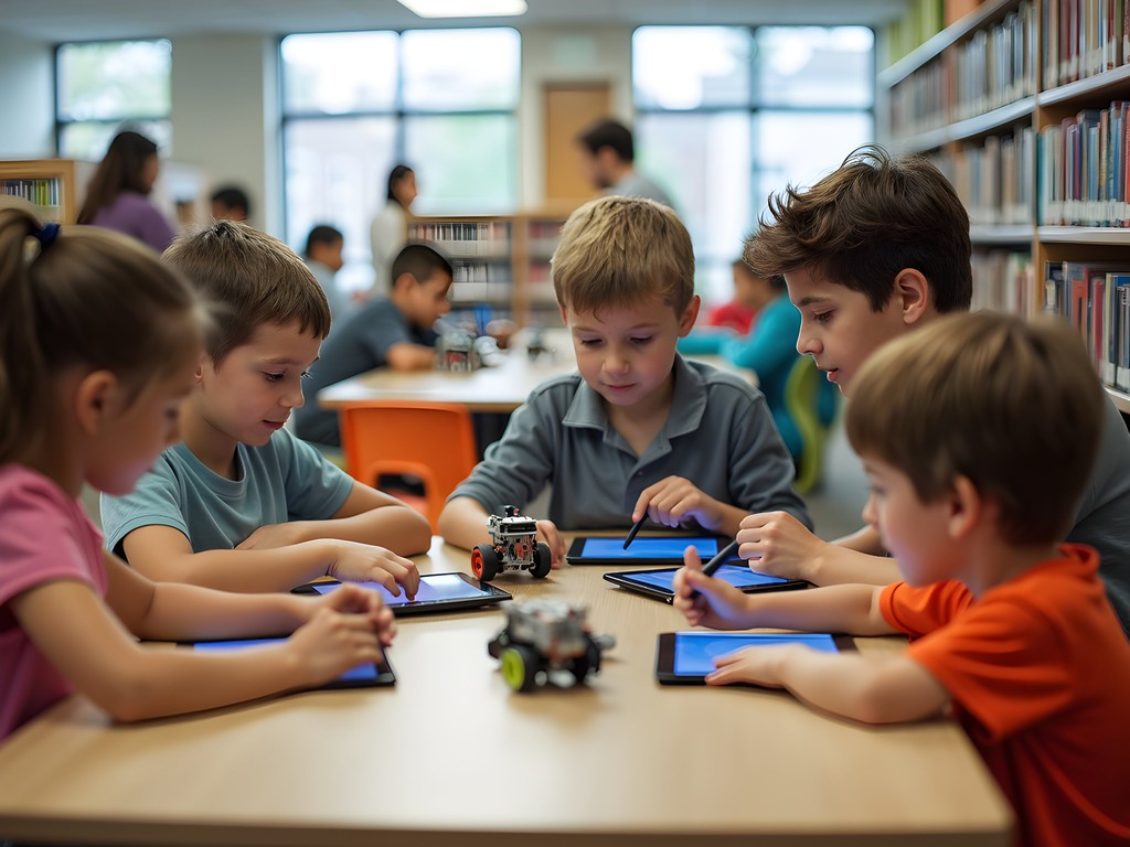 Children participating in STEM workshop at Sterling Heights Public Library