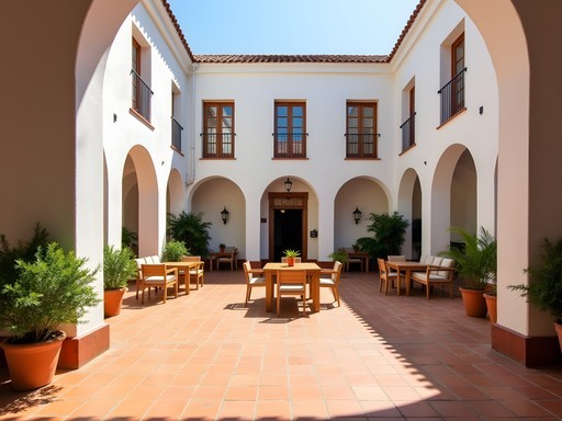 Family-friendly colonial hotel courtyard in Sucre with traditional architecture