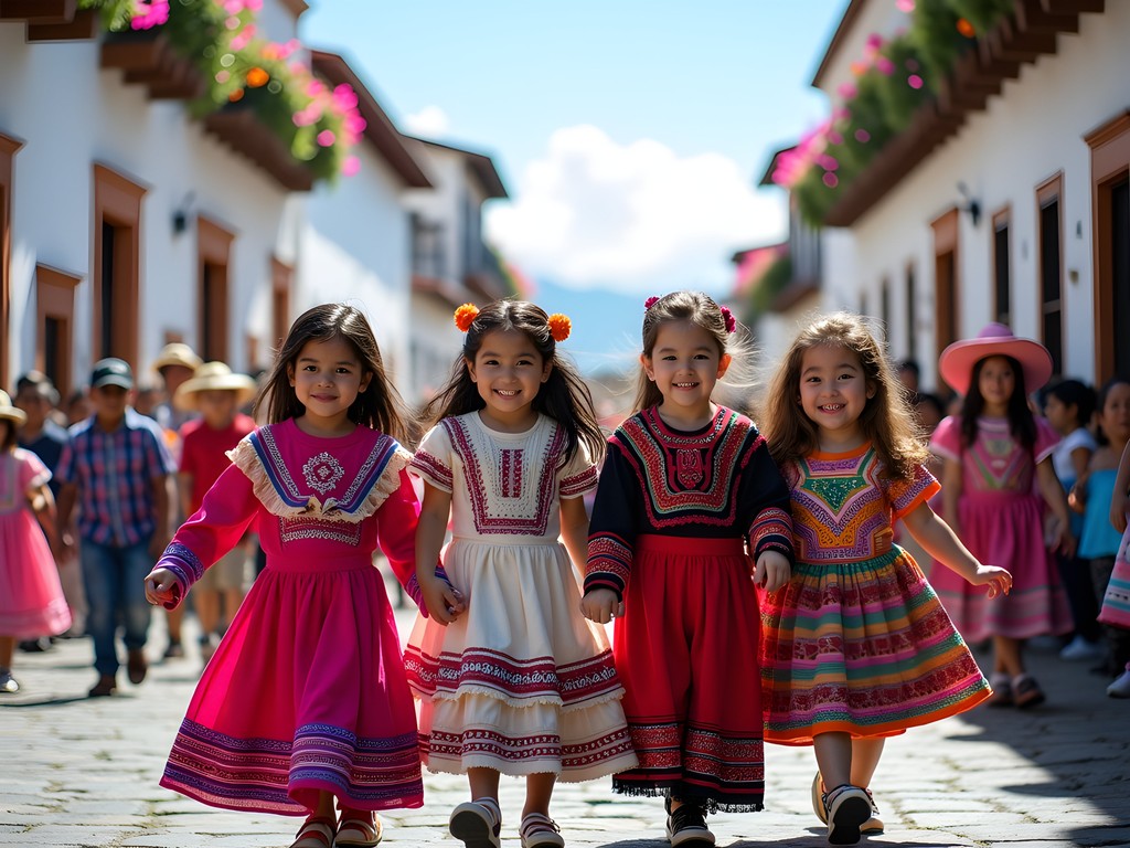Children participating in a traditional Bolivian festival dance in Sucre