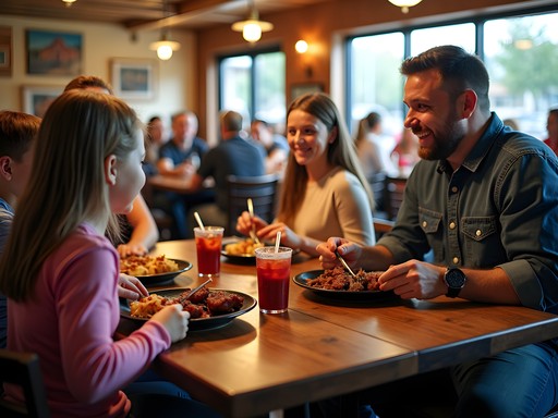 Family enjoying Southern cuisine at a restaurant in Tuscaloosa