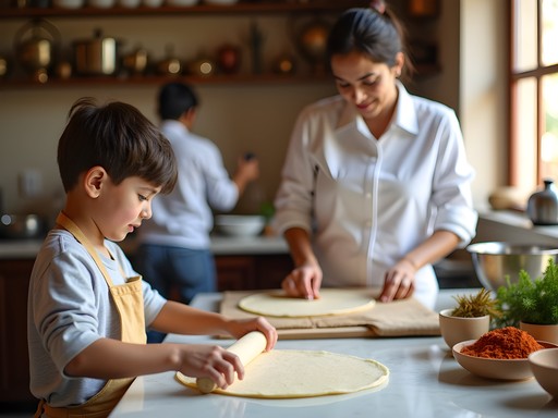 Children learning to make traditional Rajasthani bread during cooking class