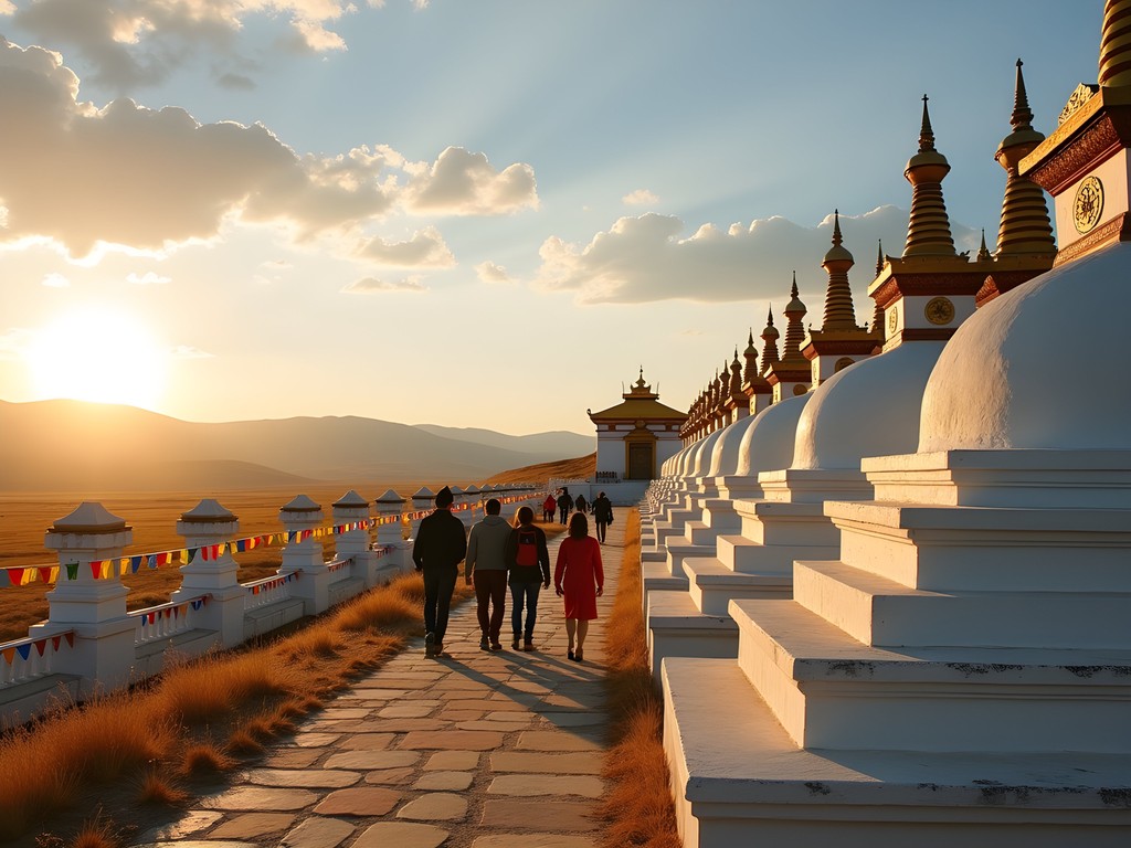 Family exploring ancient Erdene Zuu Monastery in Karakorum, Mongolia