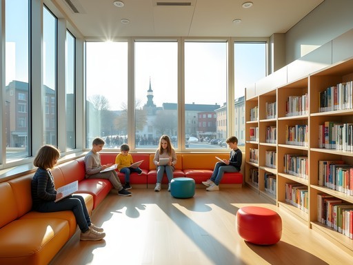 Modern children's library in Stockholm's Kulturhuset with panoramic city views