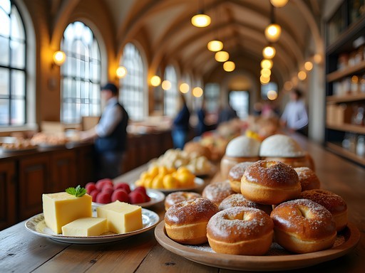 Family enjoying traditional Swedish breakfast at Östermalms Saluhall food market in Stockholm