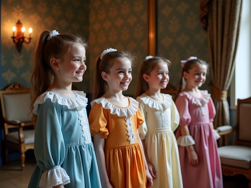 Children trying on period costumes at the Lambinet Museum in Versailles