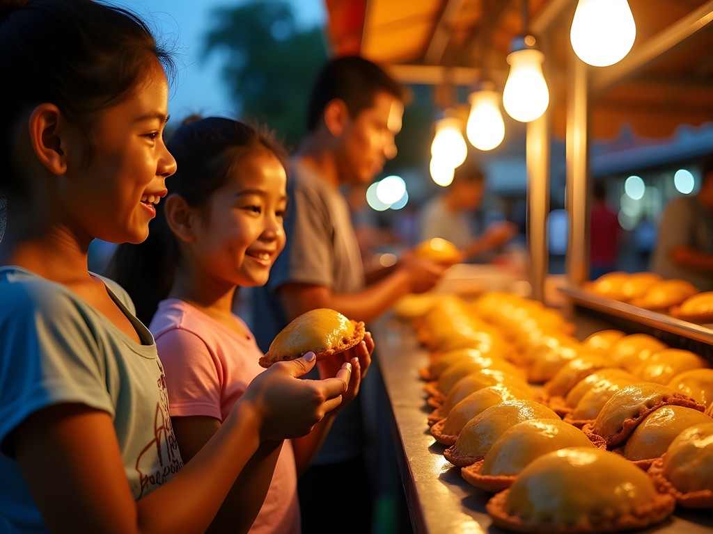 Family sampling Vigan empanadas at Plaza Burgos food stalls