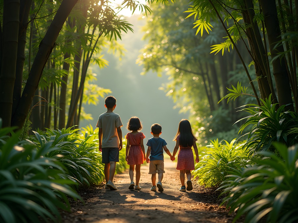 Children exploring plant varieties at Hidden Garden in Vigan