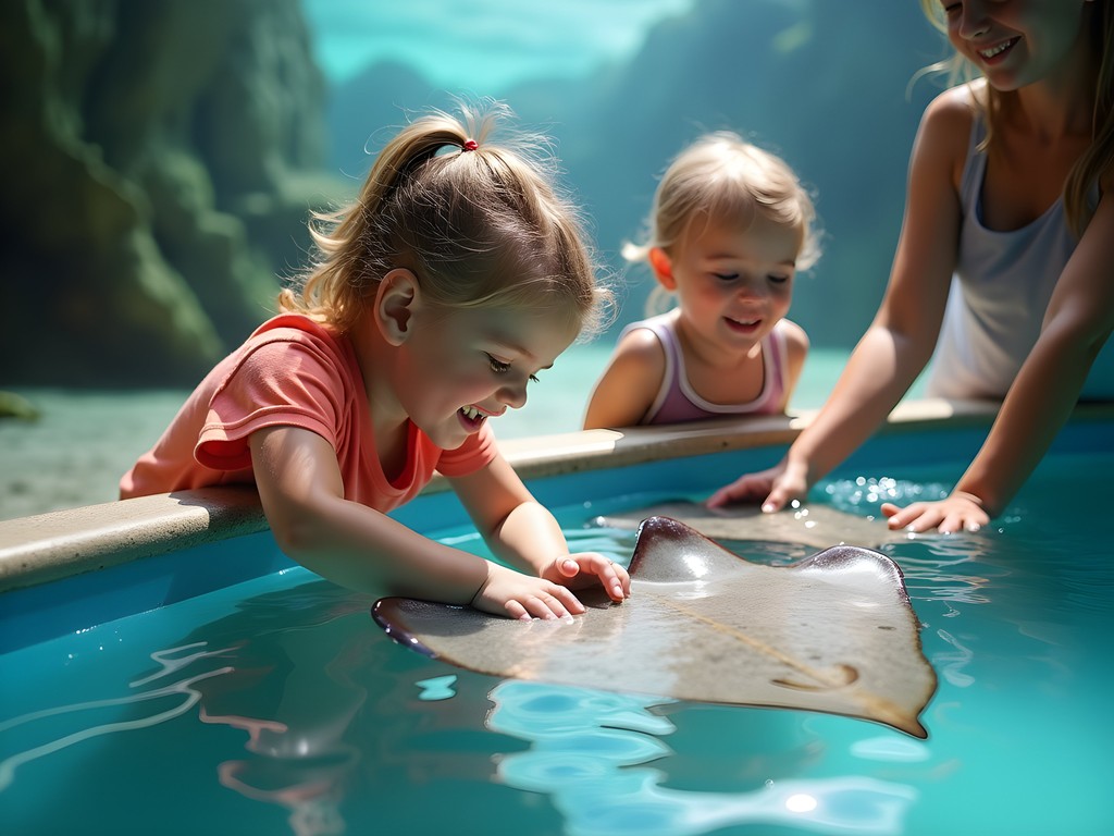 Children interacting with marine life at Virginia Aquarium touch pool