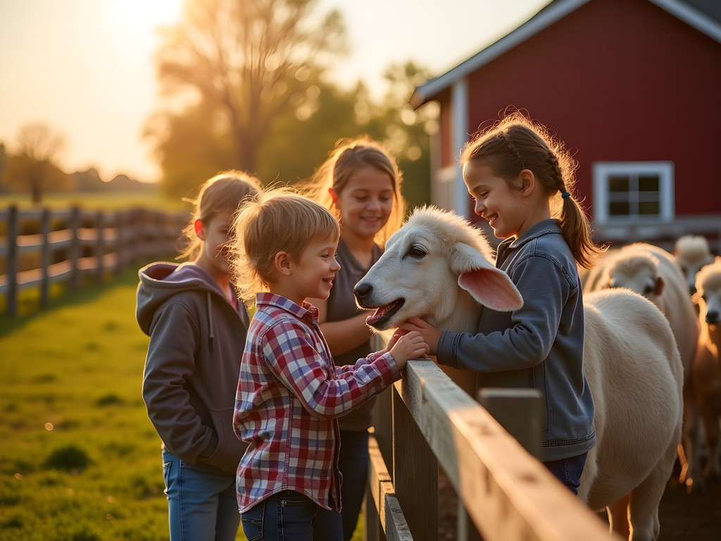 Children interacting with heritage breed animals at Living History Farms West Des Moines