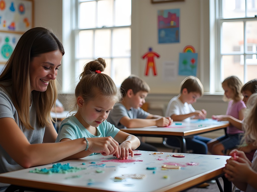 Children participating in hands-on art workshop at Barron Arts Center Woodbridge