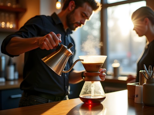 Artisanal pour-over coffee being prepared at Stacks Espresso Bar in Albany