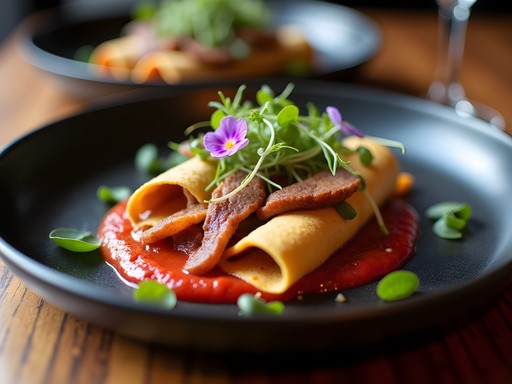 Contemporary presentation of New Mexican cuisine with modern plating techniques
