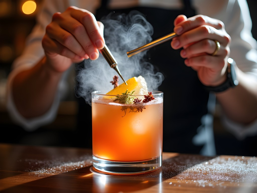 Elaborate cocktail presentation at Tales & Spirits bar in Amsterdam