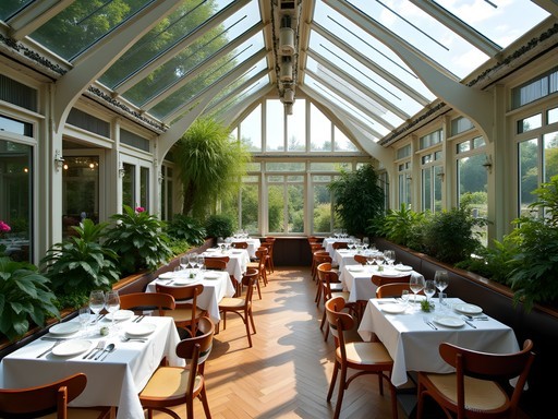 Elegant dining inside De Kas greenhouse restaurant in Amsterdam
