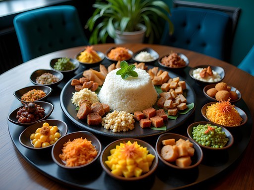 Elaborate Indonesian rijsttafel spread at Restaurant Blauw in Amsterdam