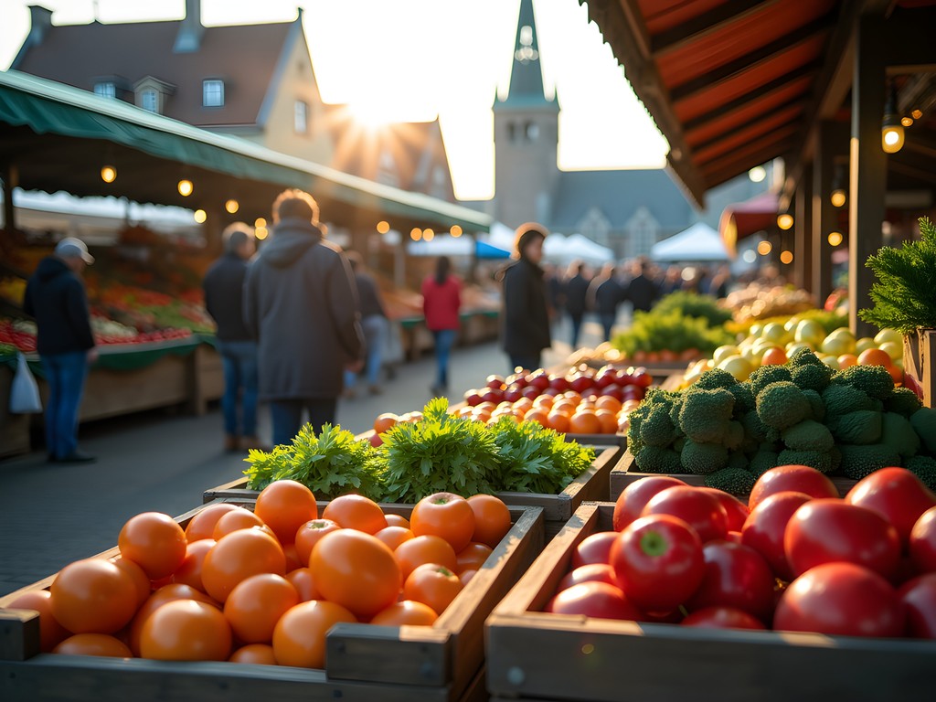 Colorful organic produce display at Noordermarkt farmers market in Amsterdam