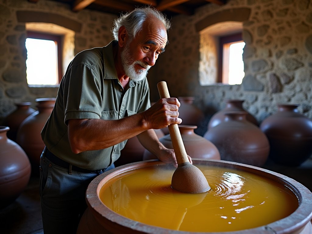 Traditional chicha de jora preparation in clay vessels at an Arequipa chichería