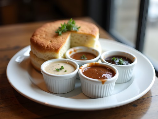 Southern biscuits with gravy flight at Biscuit Head restaurant in Asheville