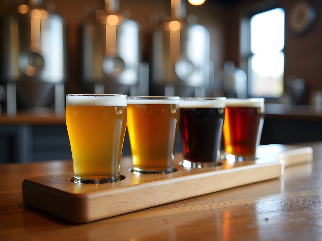 Colorful craft beer flight at Wicked Weed Brewing in Asheville