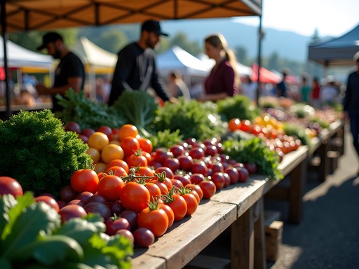 Colorful organic produce display at Asheville City Market farmers market