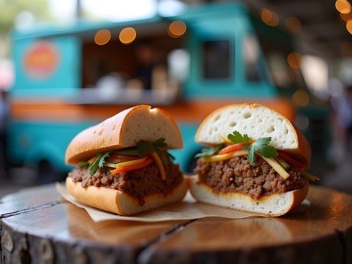 Filipino-Vietnamese fusion dish from Fil N' Viet food truck in Austin featuring sisig banh mi