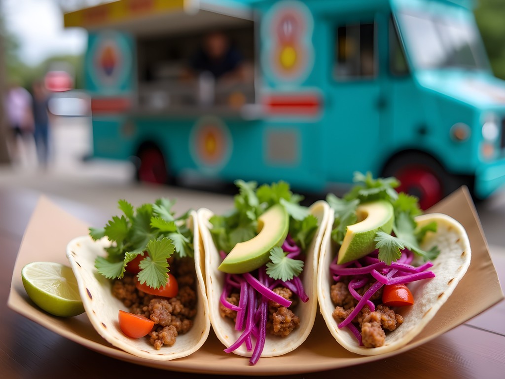 Close-up of colorful street tacos from a South Congress food truck in Austin