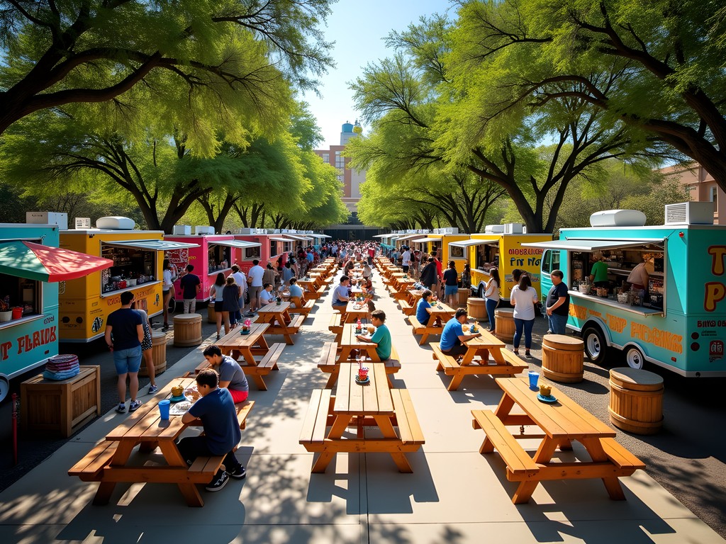 The Picnic food truck park on Barton Springs Road in Austin with diverse food trucks and outdoor seating