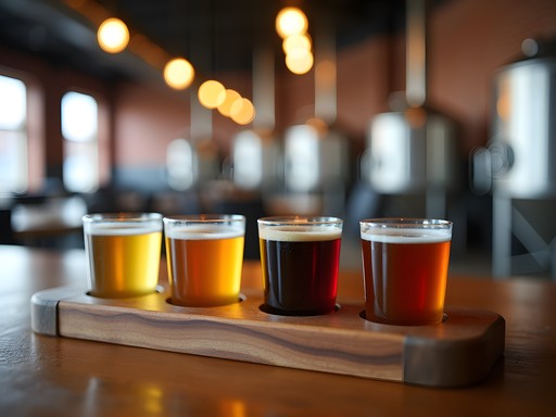 Craft beer tasting flight at a Baltimore brewery with industrial-chic decor