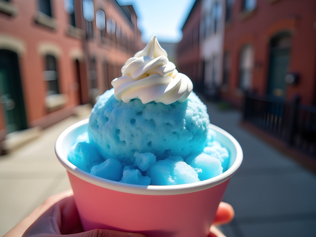 Traditional Baltimore snowball dessert with marshmallow topping being enjoyed outdoors