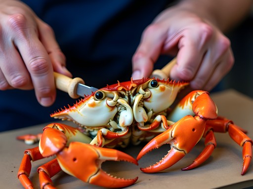 Hands demonstrating proper Maryland blue crab picking technique