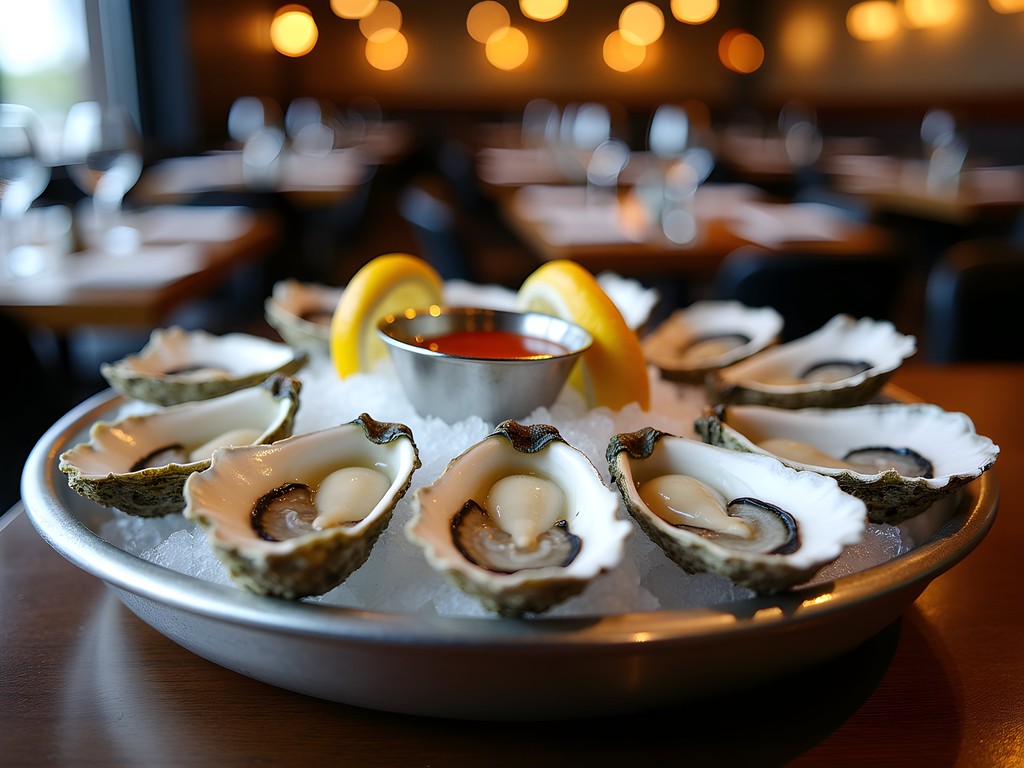 Fresh oyster selection on ice at Baltimore oyster bar