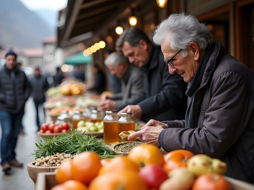 Morning market in Bansko with local vendors selling fresh produce, cheese and traditional foods