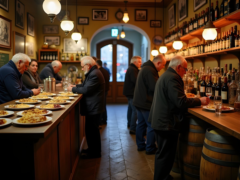Authentic neighborhood bodega in Barcelona with local patrons enjoying tapas