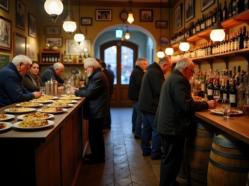 Authentic neighborhood bodega in Barcelona with local patrons enjoying tapas