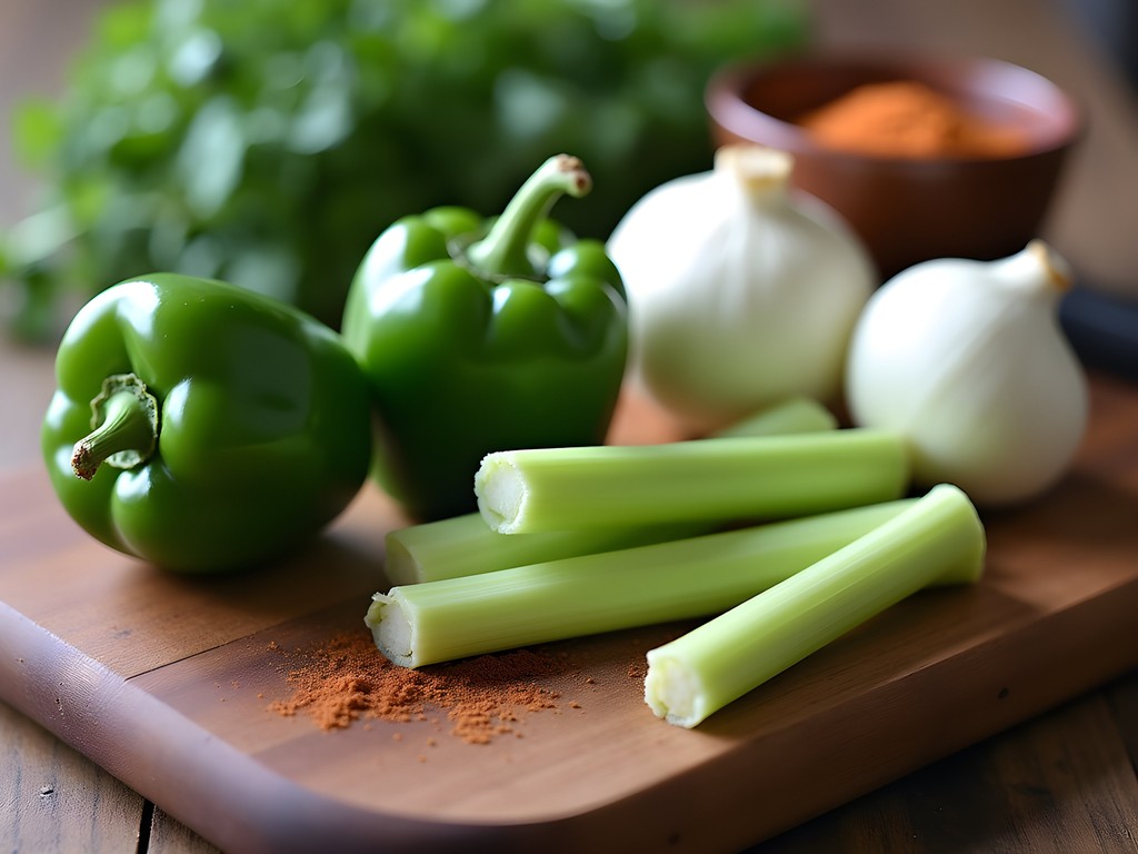 Fresh bell peppers, onions, and celery - the holy trinity of Cajun cooking