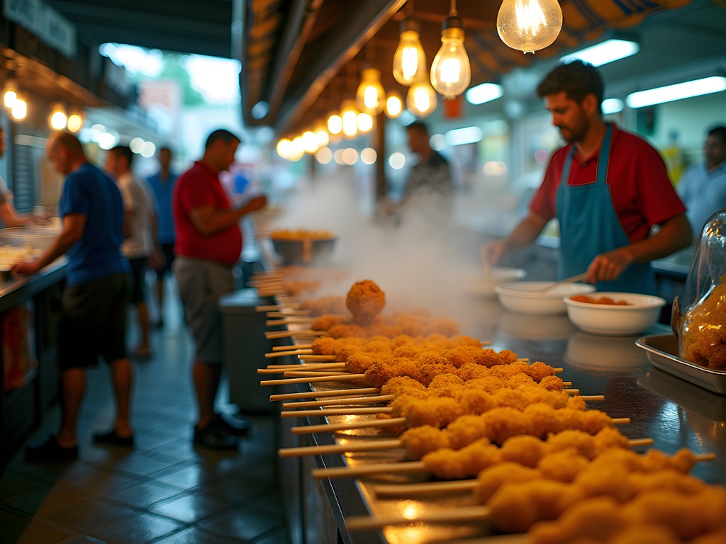 Colorful food stalls at Plaza del Mercado in Bayamón, Puerto Rico