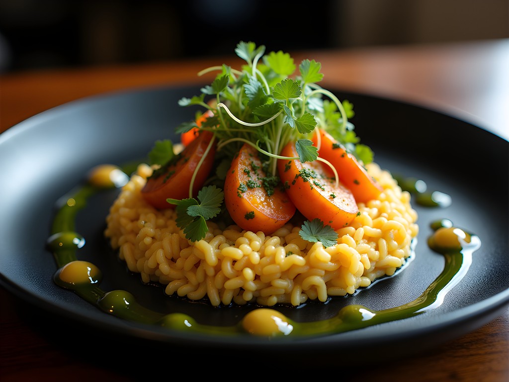 Elegantly plated modern Puerto Rican fusion dish at an upscale Bayamón restaurant