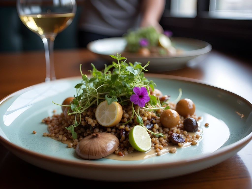 Elegantly plated fusion dish combining Southern and global influences in Bentonville restaurant