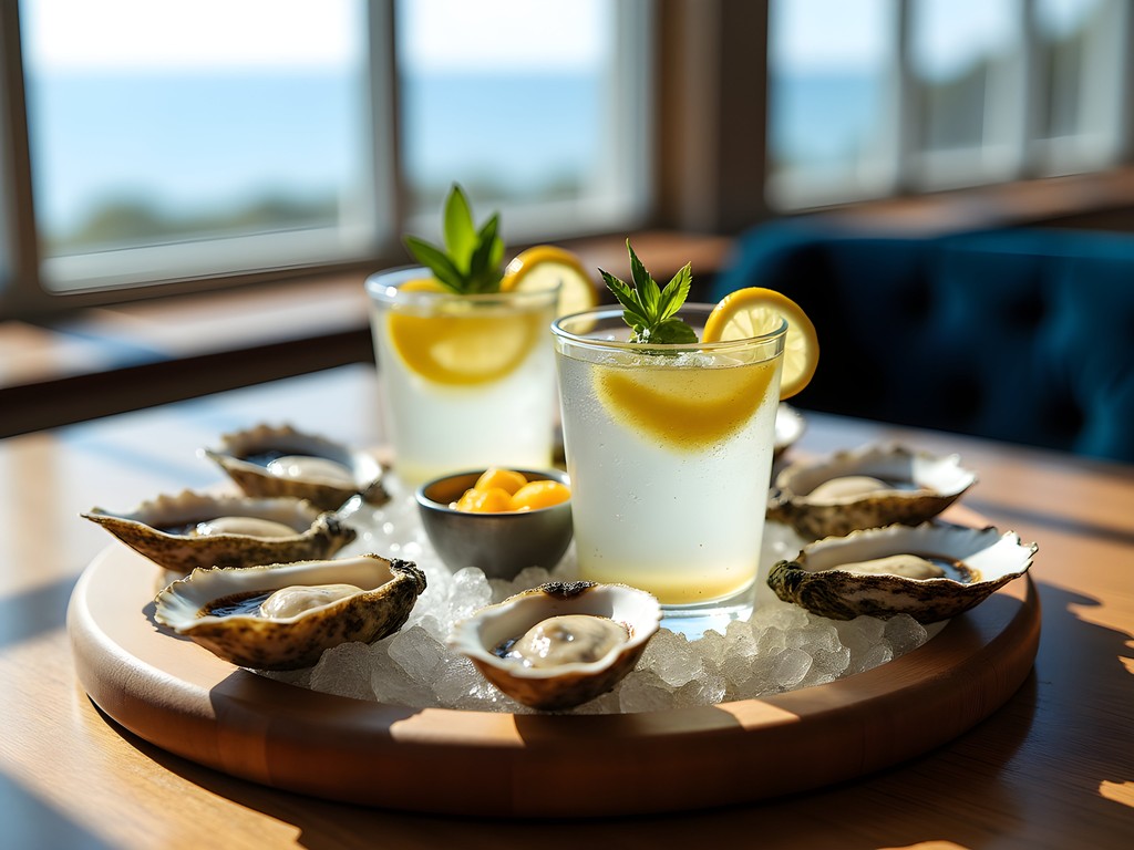 Fresh Maine oysters with local gin pairing at Biddeford seafood restaurant